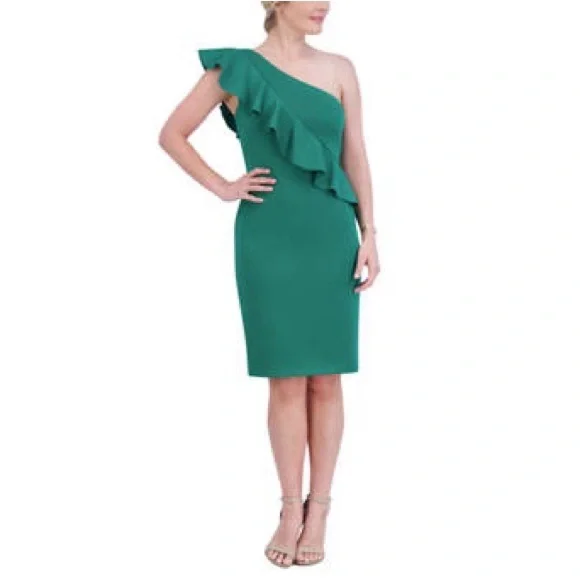 Jessica Howard Women's One Shoulder Ruffle Scuba Dress, Green, 10 Jessica Howard Women's One Shoulder Ruffle Scuba Dress, Green, 10